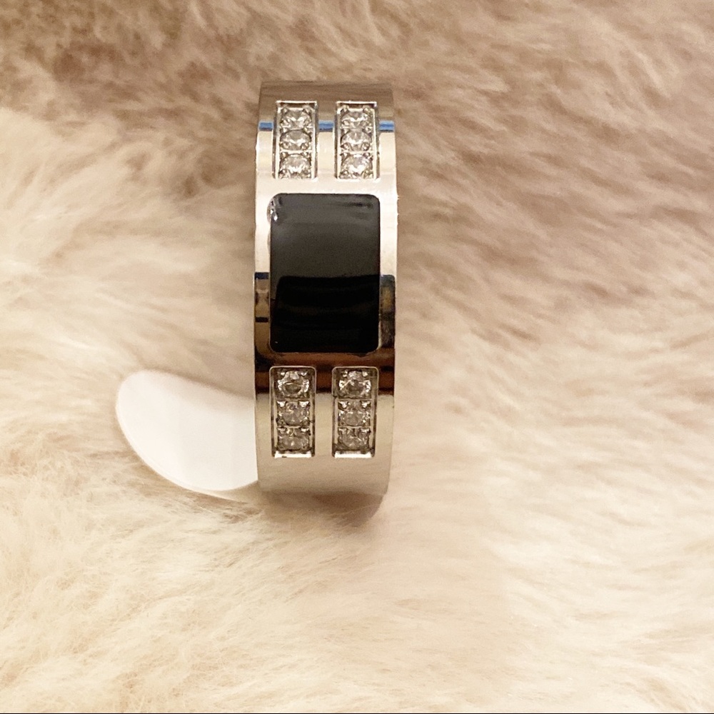 Stainless Steel Cubic Zirconia Wedding Band